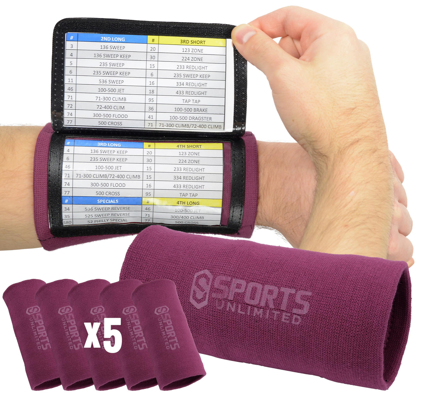 Sports Unlimited Adult Triple Wrist Coach, Football Wristbands for Plays, Baseball Wristbands, QB Arm Bands