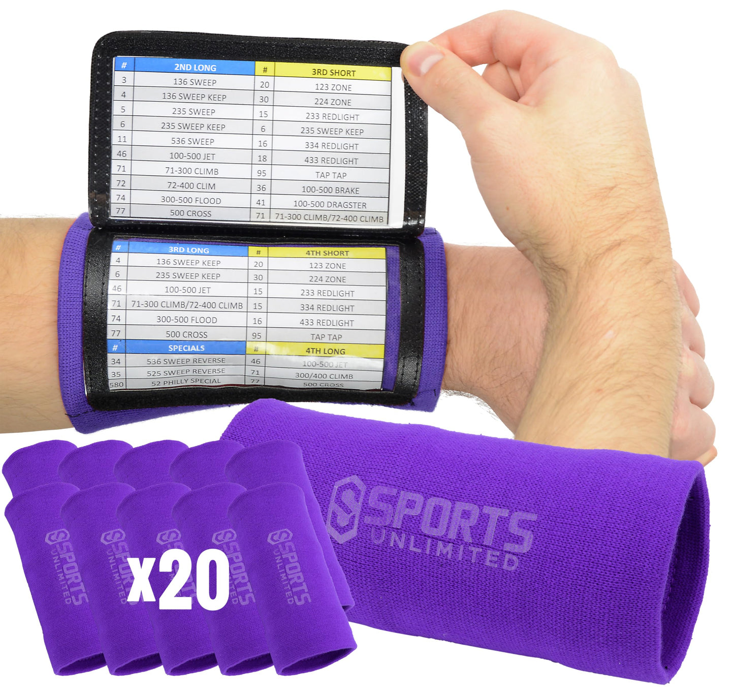 Sports Unlimited Adult Triple Wrist Coach, Football Wristbands for Plays, Baseball Wristbands, QB Arm Bands