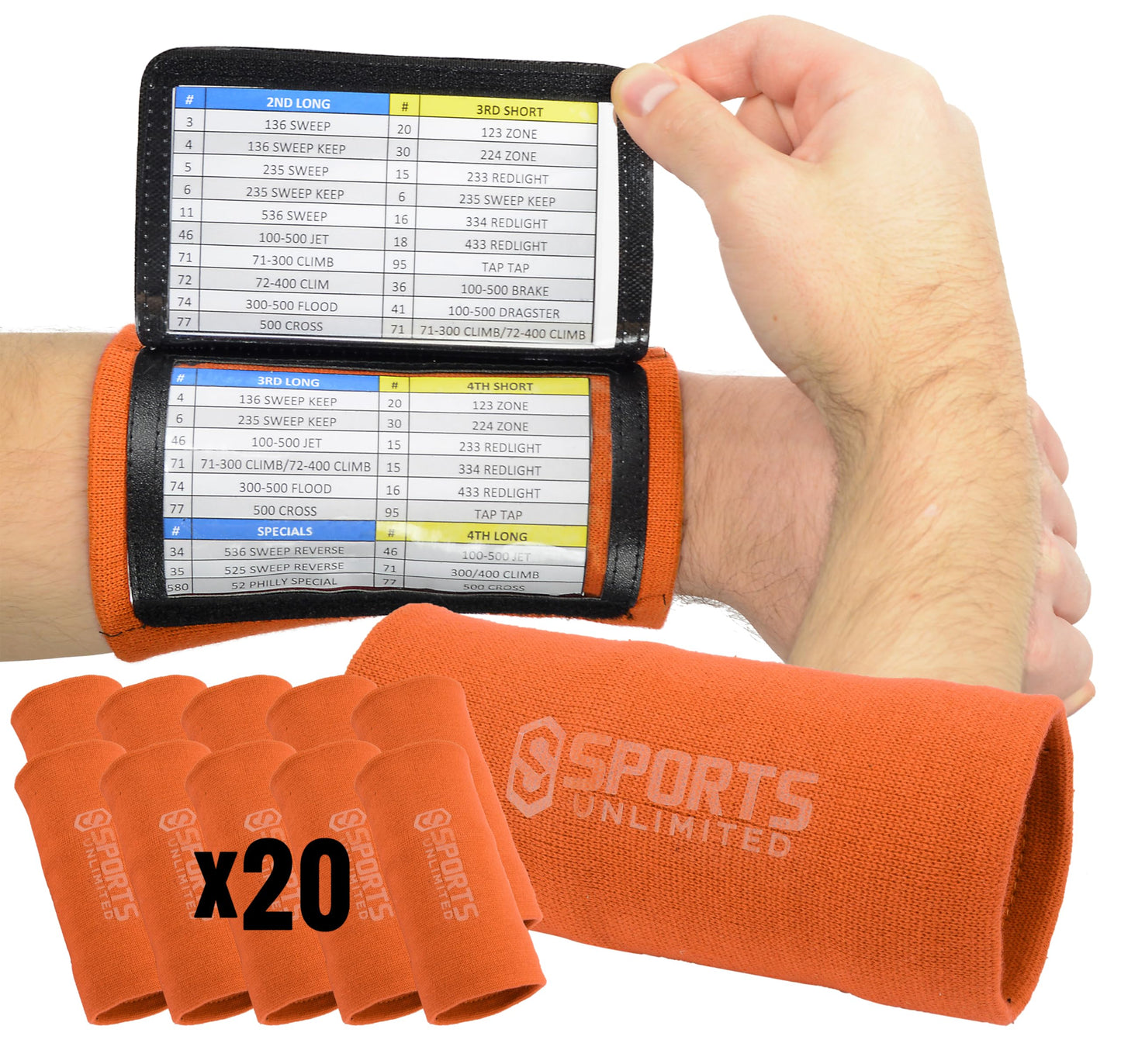 Sports Unlimited Adult Triple Wrist Coach, Football Wristbands for Plays, Baseball Wristbands, QB Arm Bands