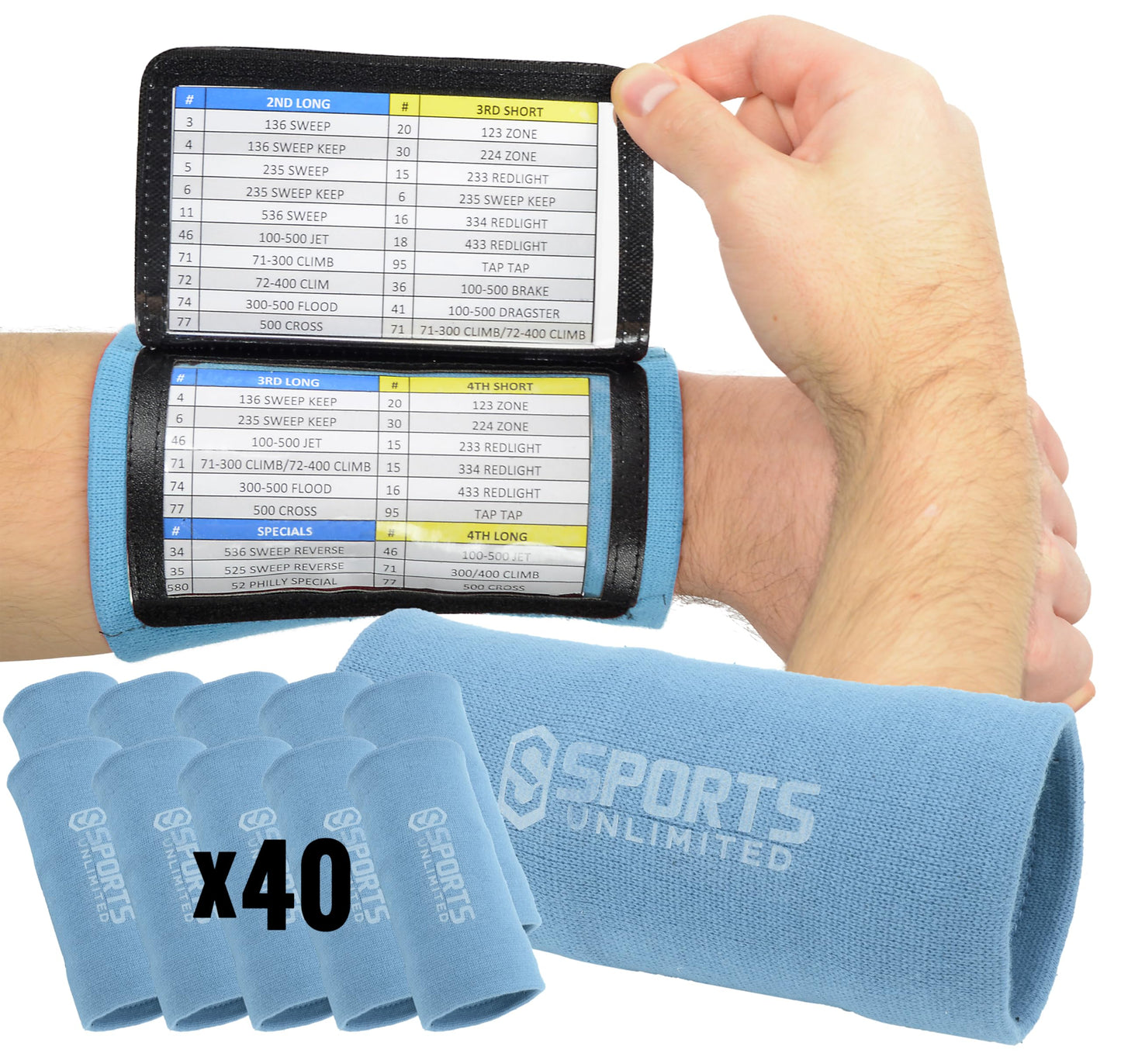 Sports Unlimited Adult Triple Wrist Coach, Football Wristbands for Plays, Baseball Wristbands, QB Arm Bands