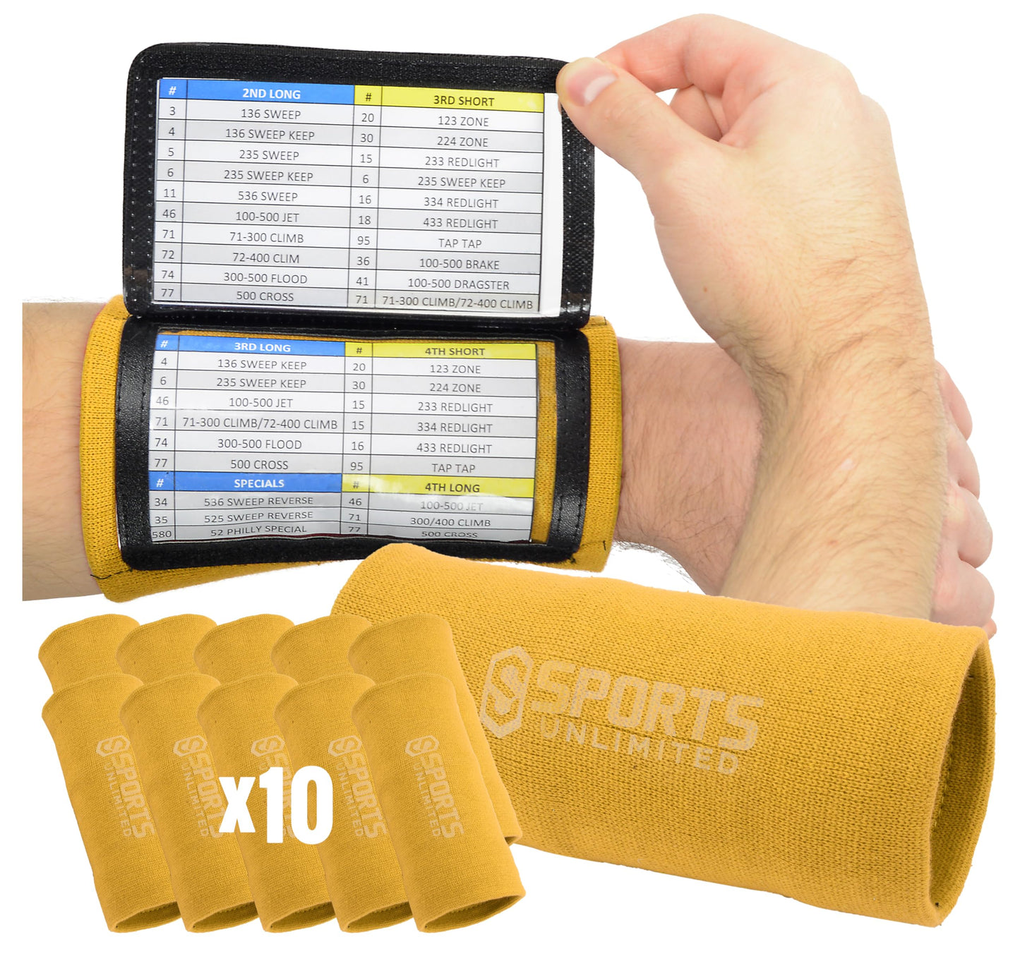 Sports Unlimited Adult Triple Wrist Coach, Football Wristbands for Plays, Baseball Wristbands, QB Arm Bands