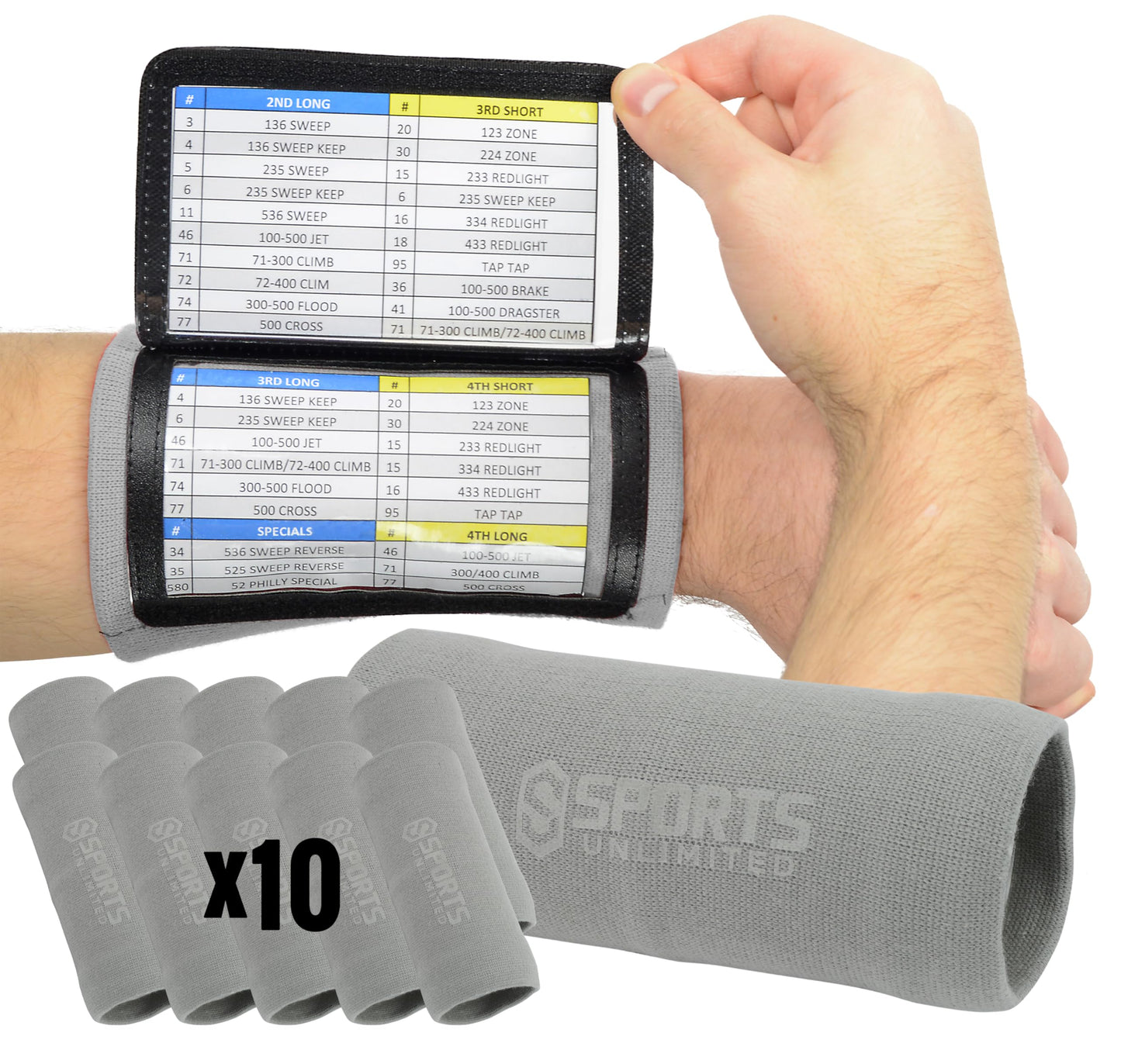 Sports Unlimited Adult Triple Wrist Coach, Football Wristbands for Plays, Baseball Wristbands, QB Arm Bands