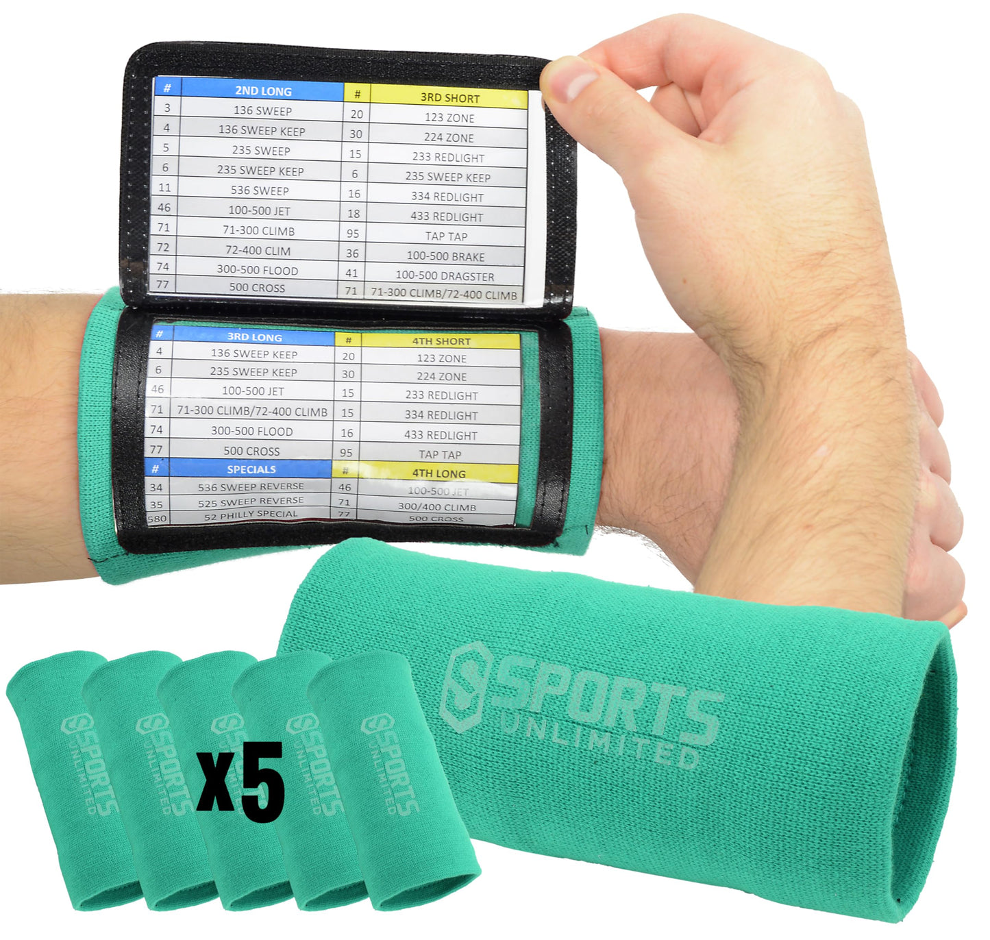 Sports Unlimited Adult Triple Wrist Coach, Football Wristbands for Plays, Baseball Wristbands, QB Arm Bands