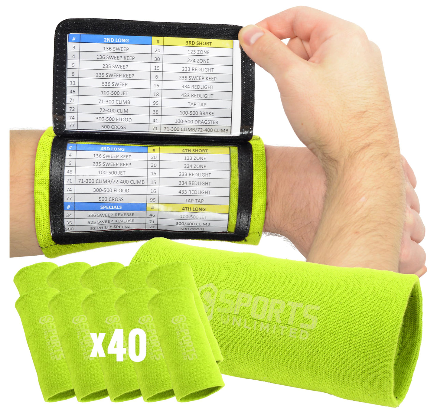Sports Unlimited Adult Triple Wrist Coach, Football Wristbands for Plays, Baseball Wristbands, QB Arm Bands