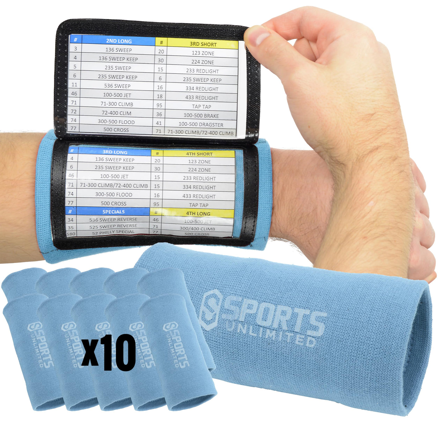 Sports Unlimited Adult Triple Wrist Coach, Football Wristbands for Plays, Baseball Wristbands, QB Arm Bands