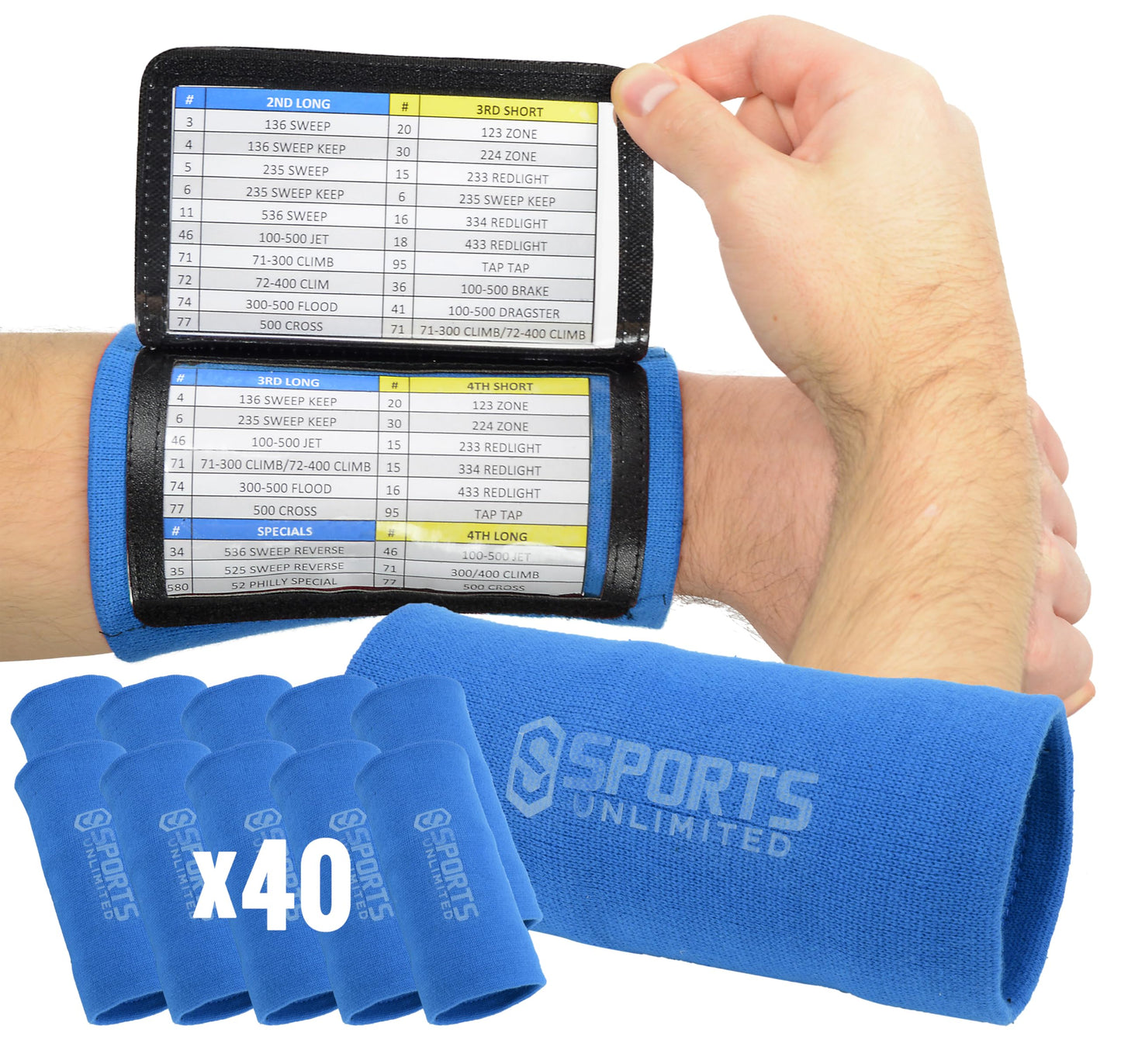 Sports Unlimited Adult Triple Wrist Coach, Football Wristbands for Plays, Baseball Wristbands, QB Arm Bands