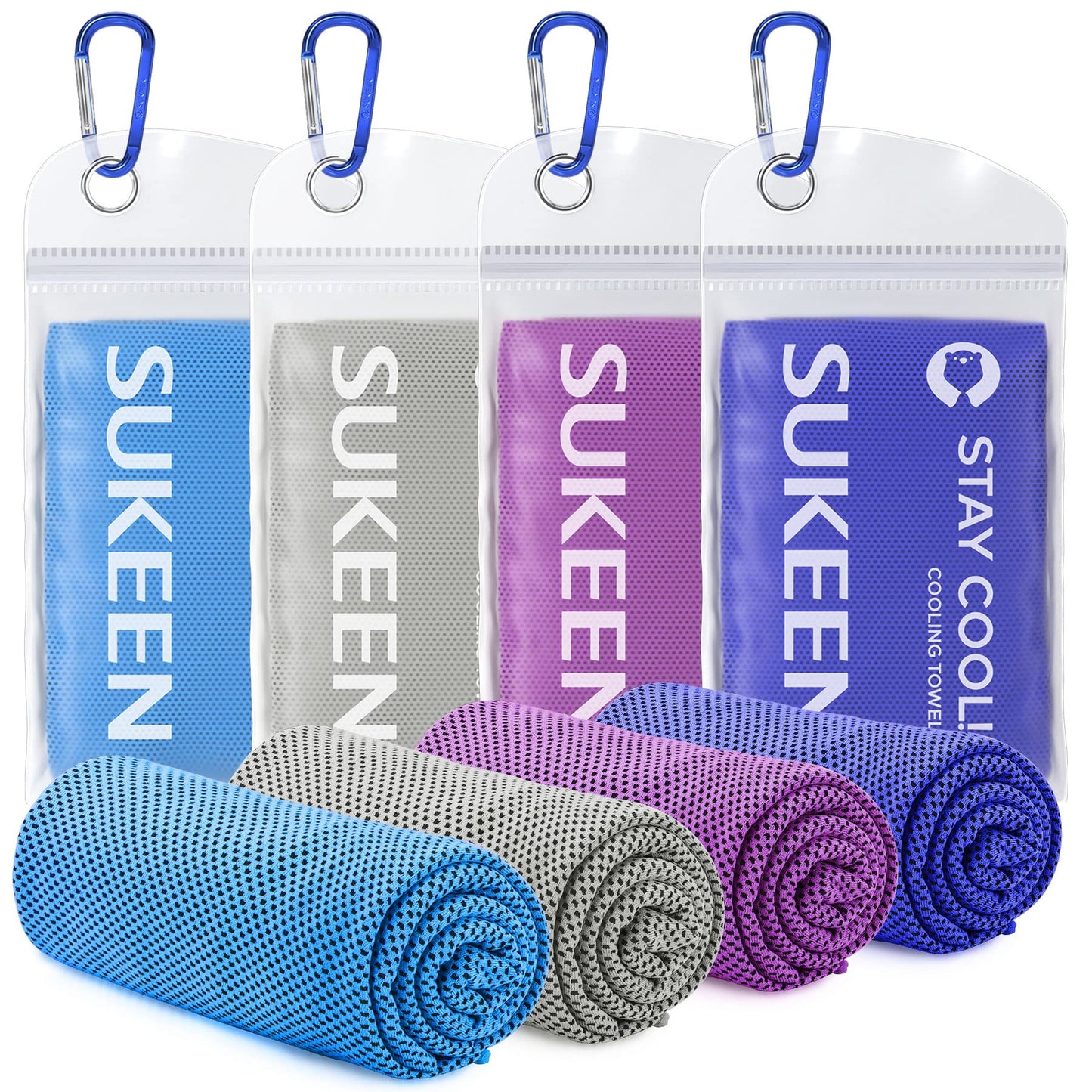 Sukeen 4 Pack Cooling Towels (40"x12"), Cooling Neck Wraps, Ice Towel, Soft Breathable Chilly Towel,Microfiber Towel for Yoga,Sport,Running,Gym,Workout,Camping,Fitness,Workout & More Activities