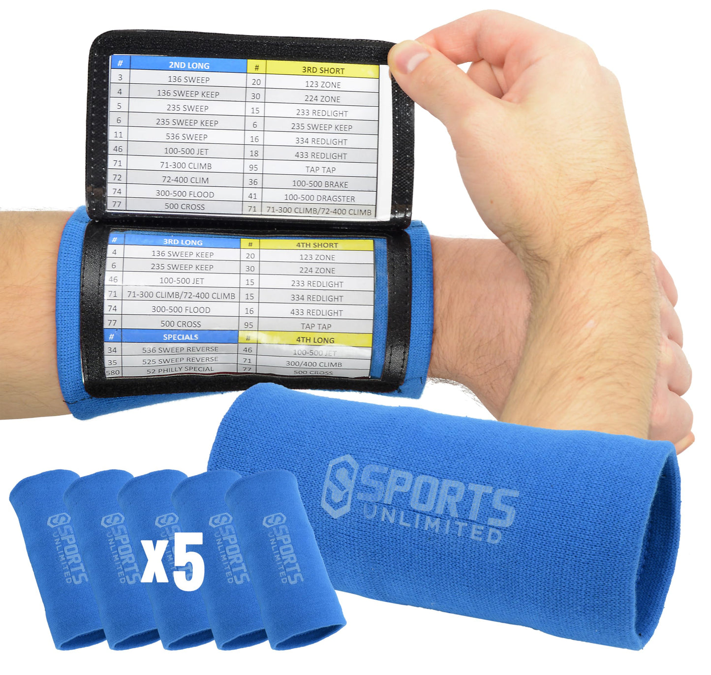 Sports Unlimited Adult Triple Wrist Coach, Football Wristbands for Plays, Baseball Wristbands, QB Arm Bands