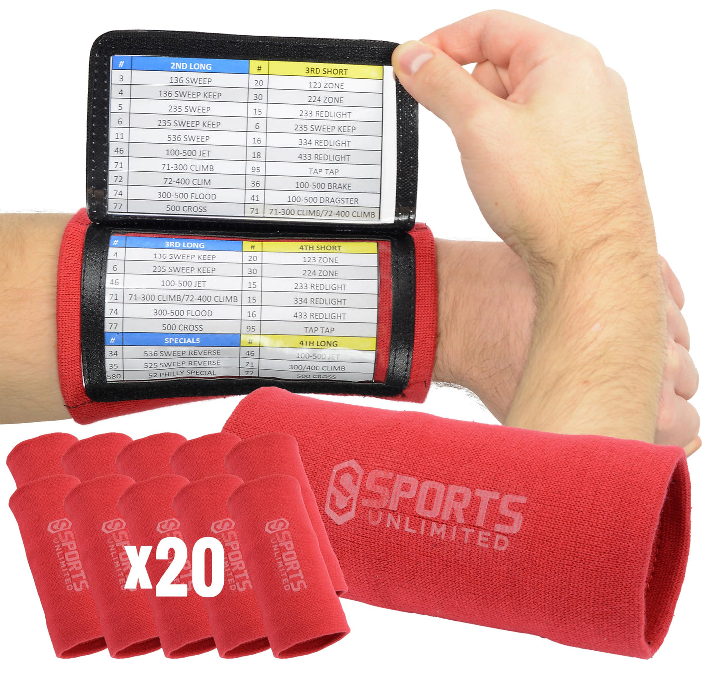 Sports Unlimited Adult Triple Wrist Coach, Football Wristbands for Plays, Baseball Wristbands, QB Arm Bands
