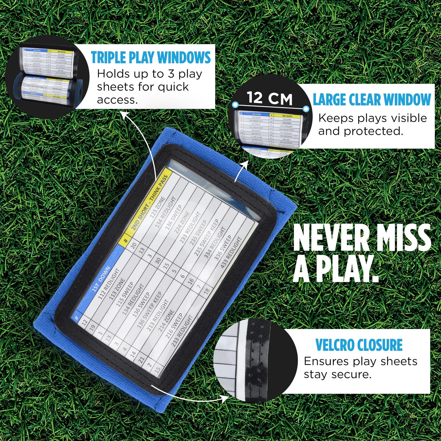 Sports Unlimited Adult Triple Wrist Coach, Football Wristbands for Plays, Baseball Wristbands, QB Arm Bands