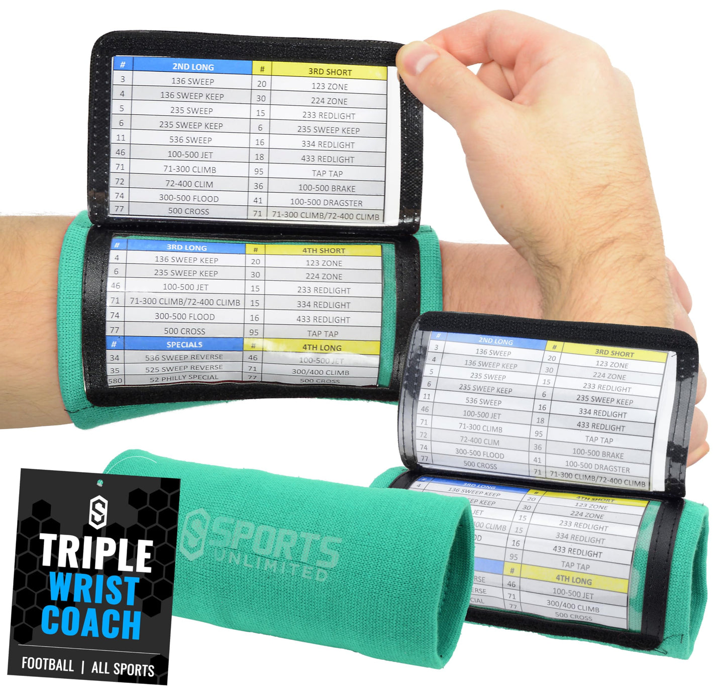 Sports Unlimited Adult Triple Wrist Coach, Football Wristbands for Plays, Baseball Wristbands, QB Arm Bands