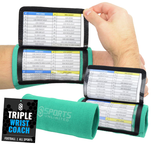 Sports Unlimited Adult Triple Wrist Coach, Football Wristbands for Plays, Baseball Wristbands, QB Arm Bands