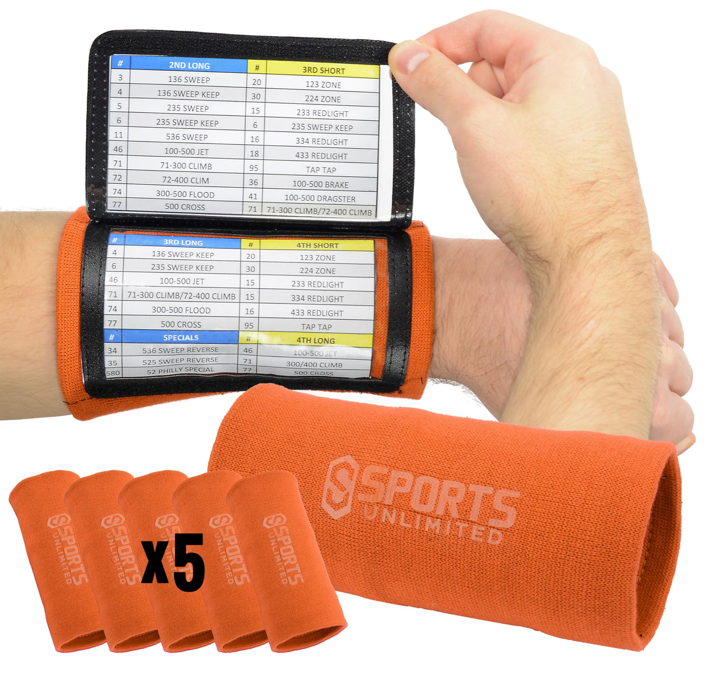 Sports Unlimited Adult Triple Wrist Coach, Football Wristbands for Plays, Baseball Wristbands, QB Arm Bands