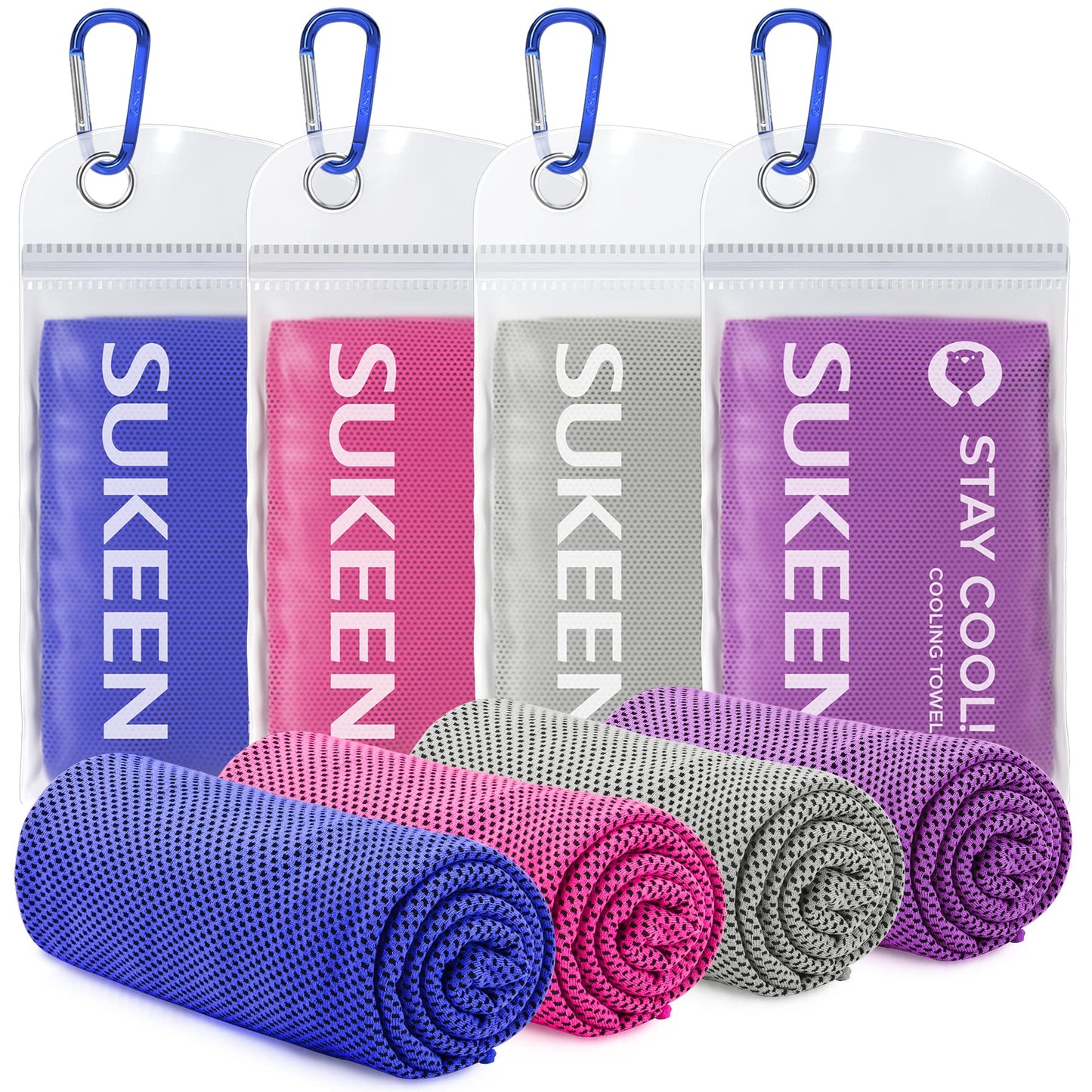 Sukeen 4 Pack Cooling Towels (40"x12"), Cooling Neck Wraps, Ice Towel, Soft Breathable Chilly Towel,Microfiber Towel for Yoga,Sport,Running,Gym,Workout,Camping,Fitness,Workout & More Activities