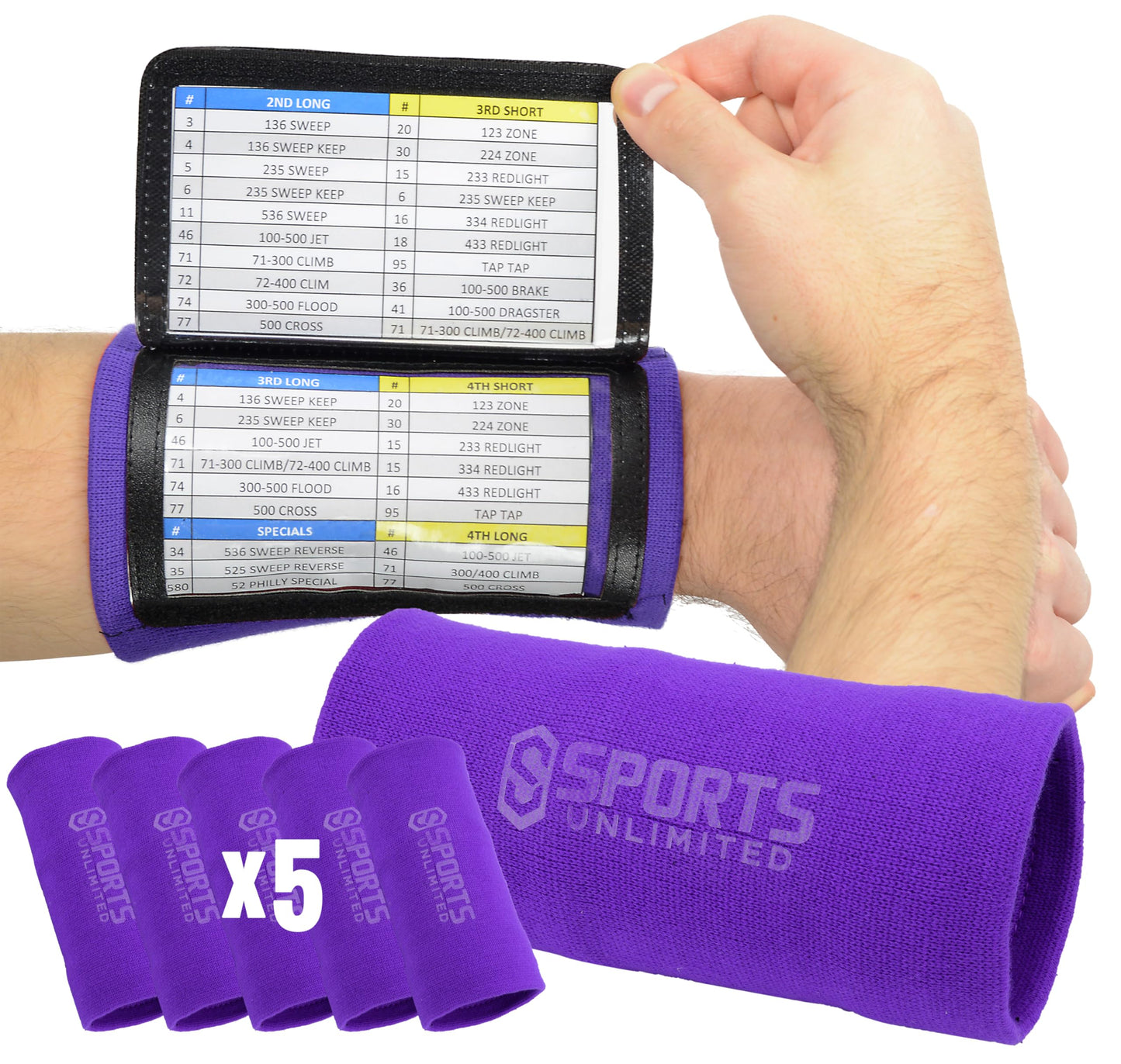 Sports Unlimited Adult Triple Wrist Coach, Football Wristbands for Plays, Baseball Wristbands, QB Arm Bands
