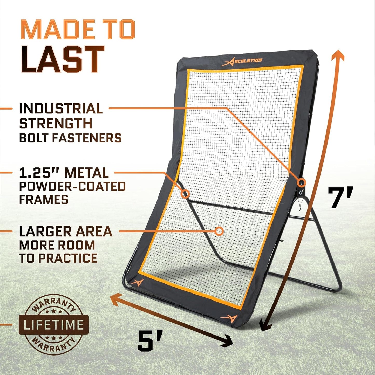ACELETIQS Lacrosse Rebounder for Backyard 5x7 Feet Baseball Rebounder Volleyball Rebounder - Lacrosse Ball Pitchback, Throwback, Bounce Back Training Wall [Carry Bag Included]