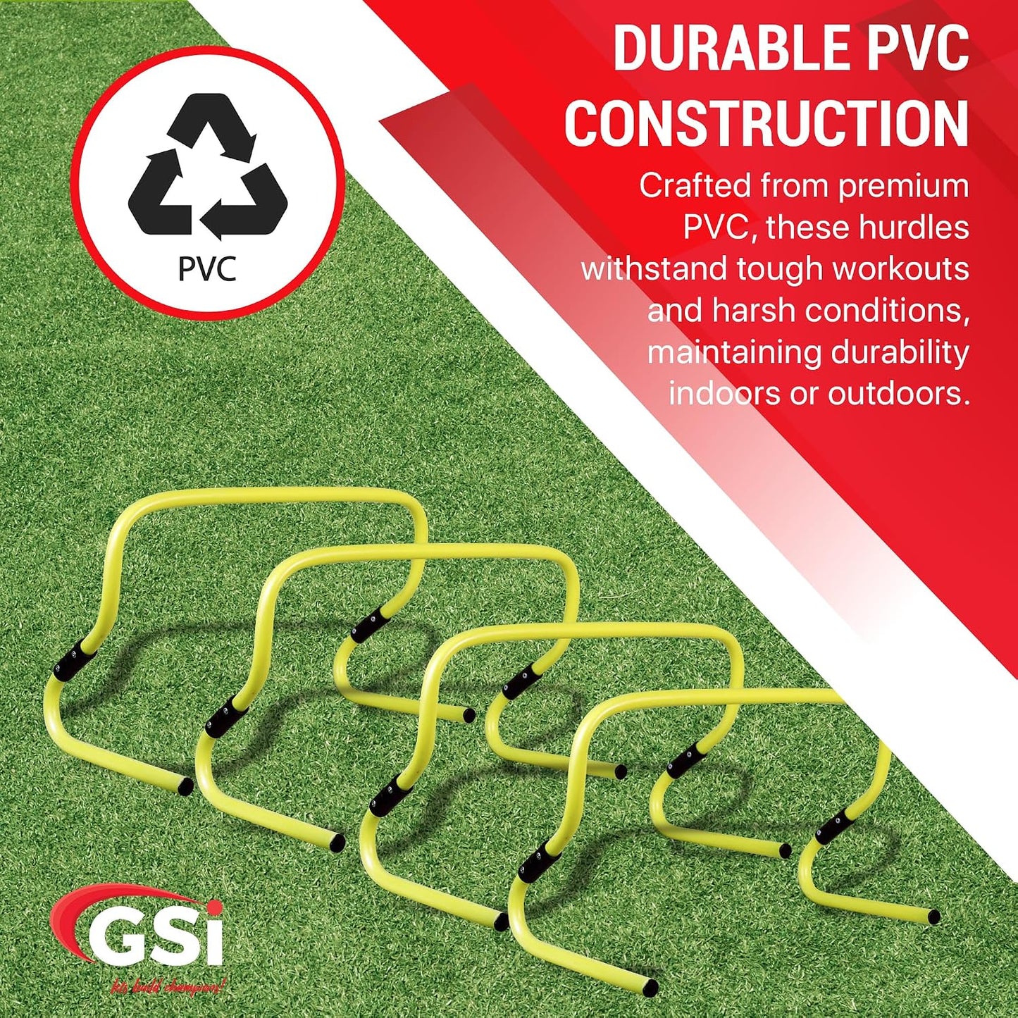 GSi Dual Height Agility Hurdle Pack of 6 – Adjustable 6" & 12" Training Hurdles for Sports, Fitness, and Agility Drills – Durable PVC Yellow Speed Hurdles for Soccer, Track, and Football Training