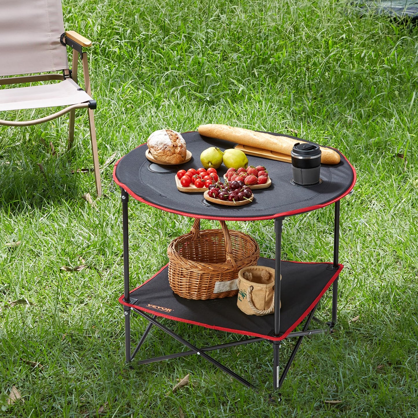 VEVOR Folding Camping Table, Portable Roll Up Side Tables, Lightweight Aluminum Beach Table for Outdoor BBQ Tailgating Picnic, Travel (47 inch-Black)