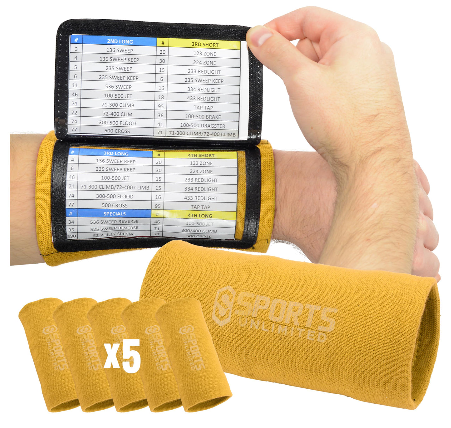 Sports Unlimited Adult Triple Wrist Coach, Football Wristbands for Plays, Baseball Wristbands, QB Arm Bands