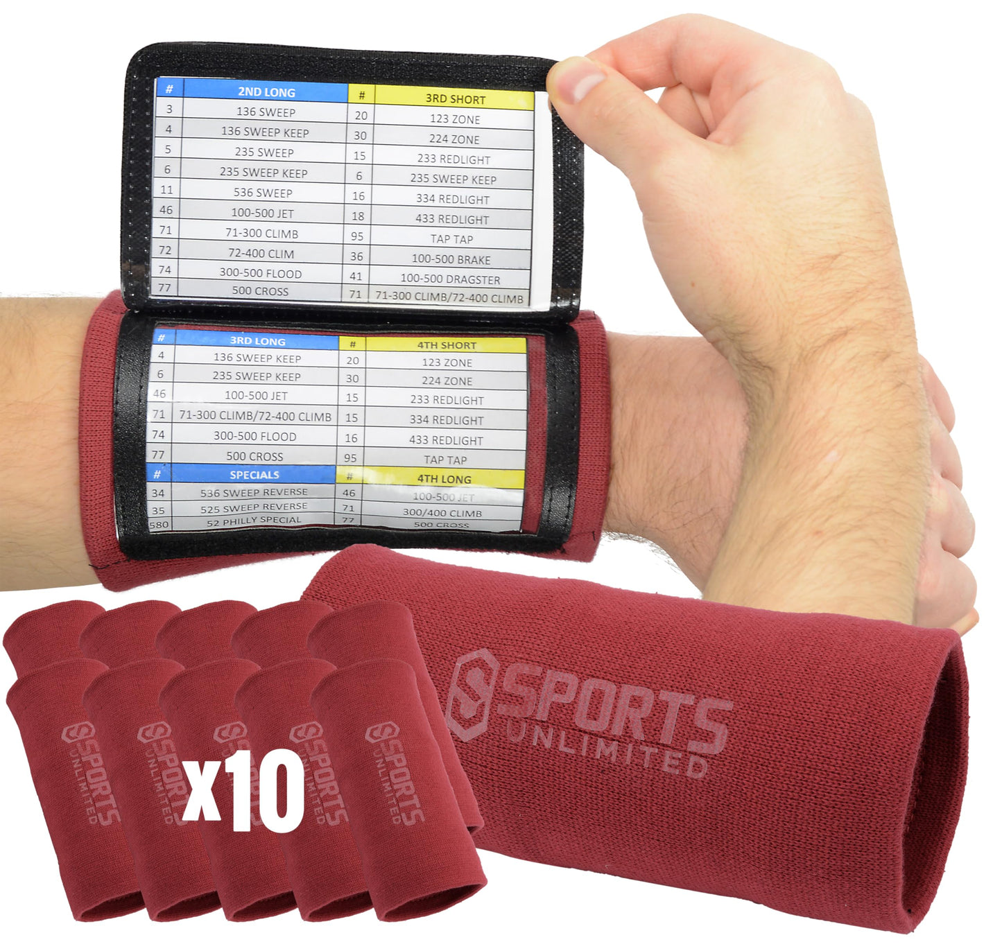 Sports Unlimited Adult Triple Wrist Coach, Football Wristbands for Plays, Baseball Wristbands, QB Arm Bands
