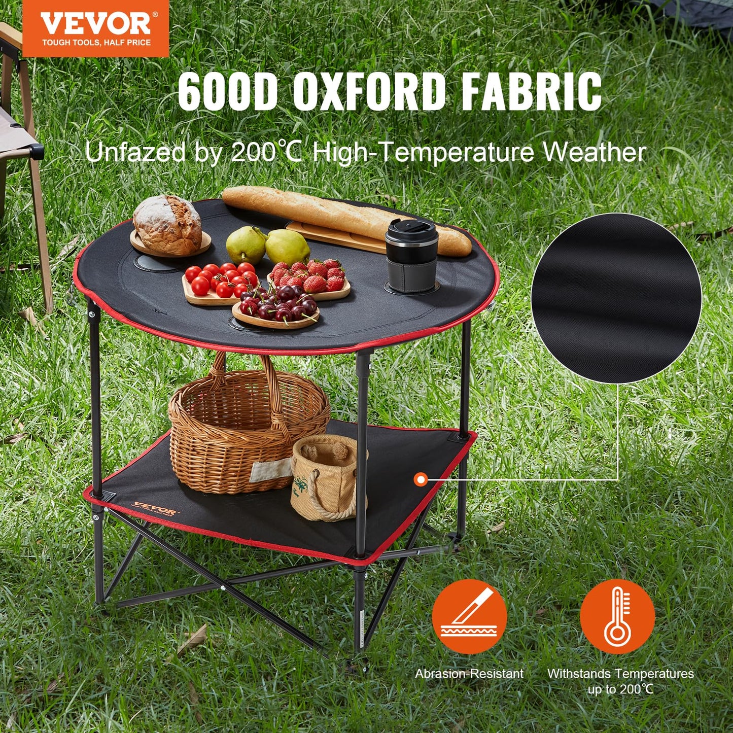 VEVOR Folding Camping Table, Portable Roll Up Side Tables, Lightweight Aluminum Beach Table for Outdoor BBQ Tailgating Picnic, Travel (47 inch-Black)