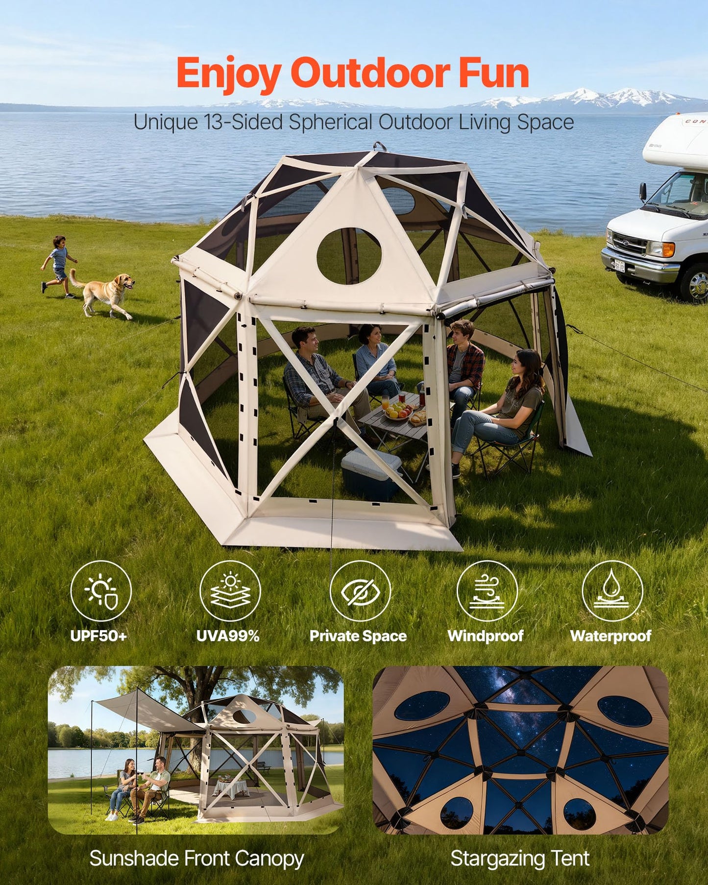 VEVOR Pop Up Gazebo Screen Tent 6 Sided Canopy Sun Shelter with 6 Removable Privacy Wind Cloths & Mesh Windows, 10x10FT Quick Set Screen Tent with Mosquito Netting, Army Green