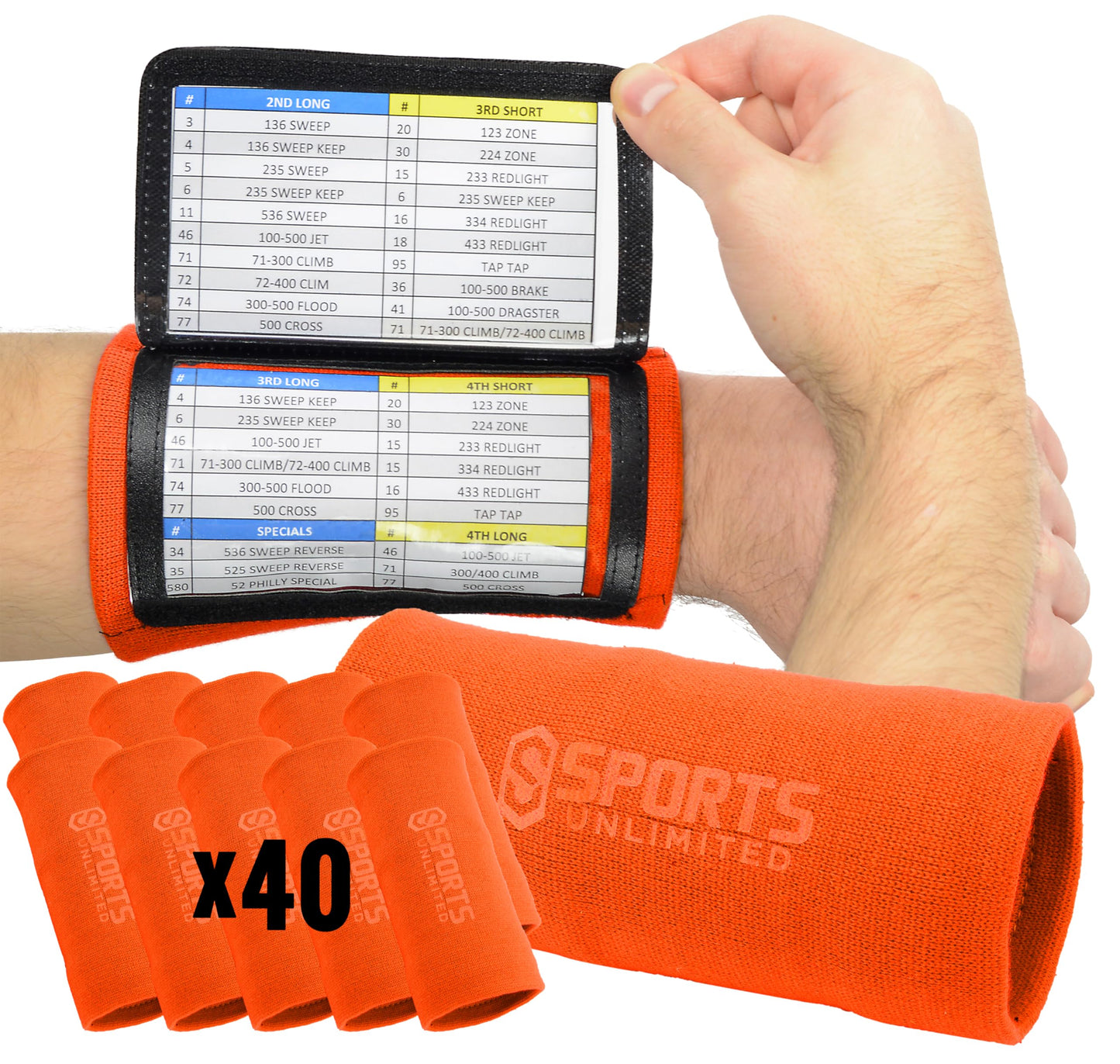 Sports Unlimited Adult Triple Wrist Coach, Football Wristbands for Plays, Baseball Wristbands, QB Arm Bands