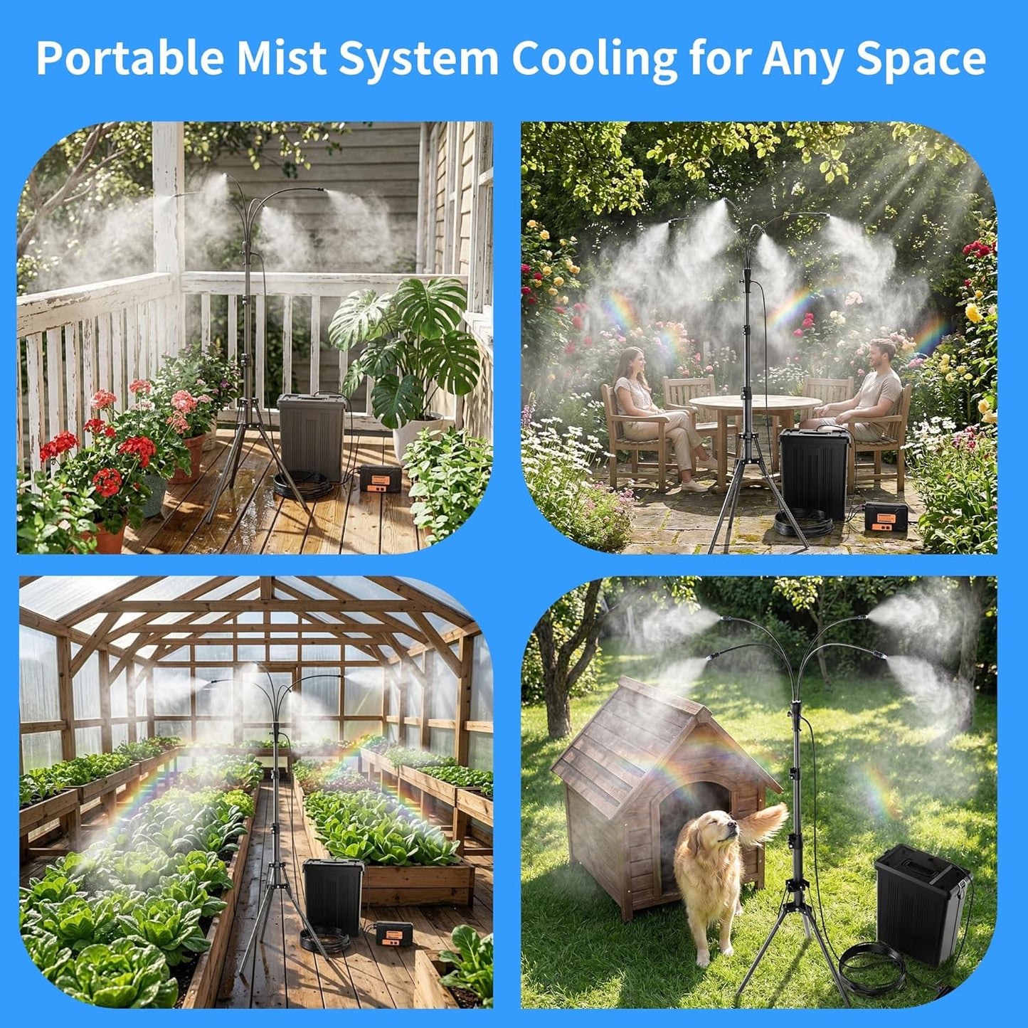WESTTREE Standing Misters for Outside Patio, 4 Gallon Large Bucket Water Mister & Pump, 4+4 Spray Modes,Adjustable Height15FT Patio Portable Misters for Cooling Outdoor Camping Pool Backyard Garden