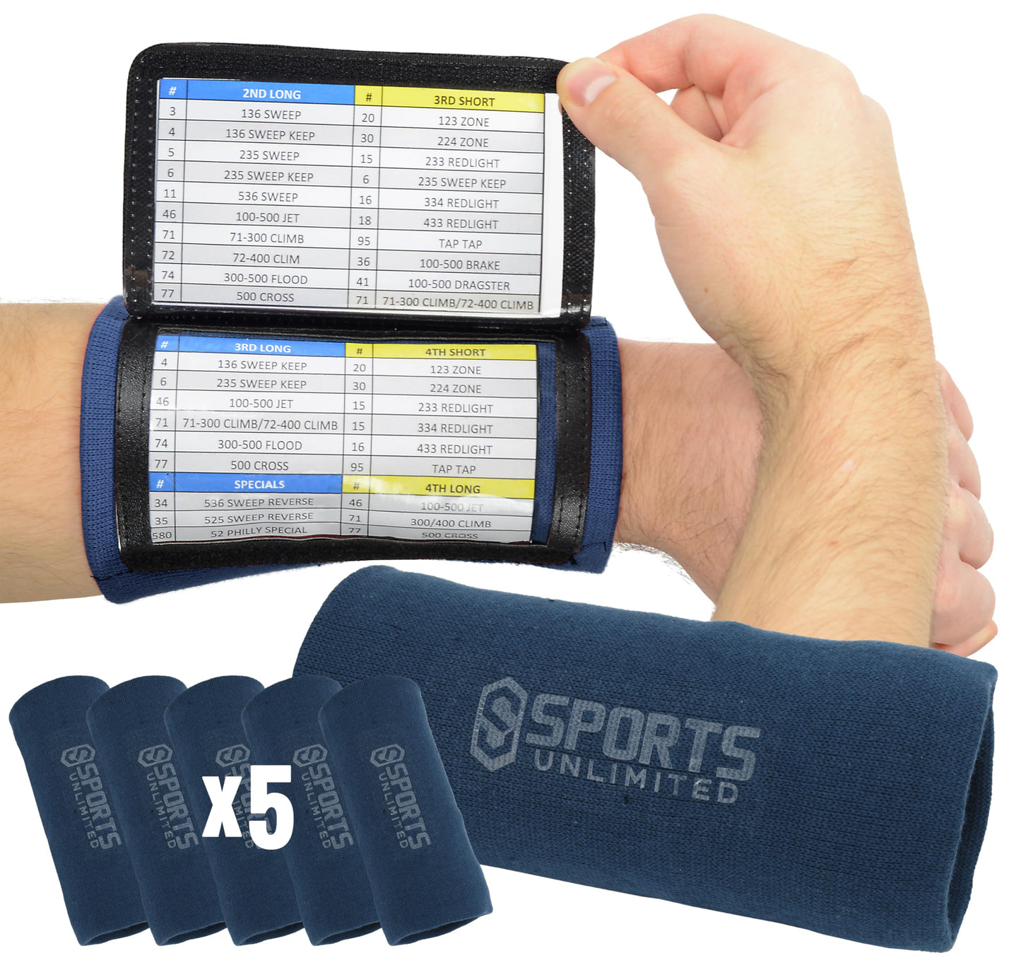 Sports Unlimited Adult Triple Wrist Coach, Football Wristbands for Plays, Baseball Wristbands, QB Arm Bands