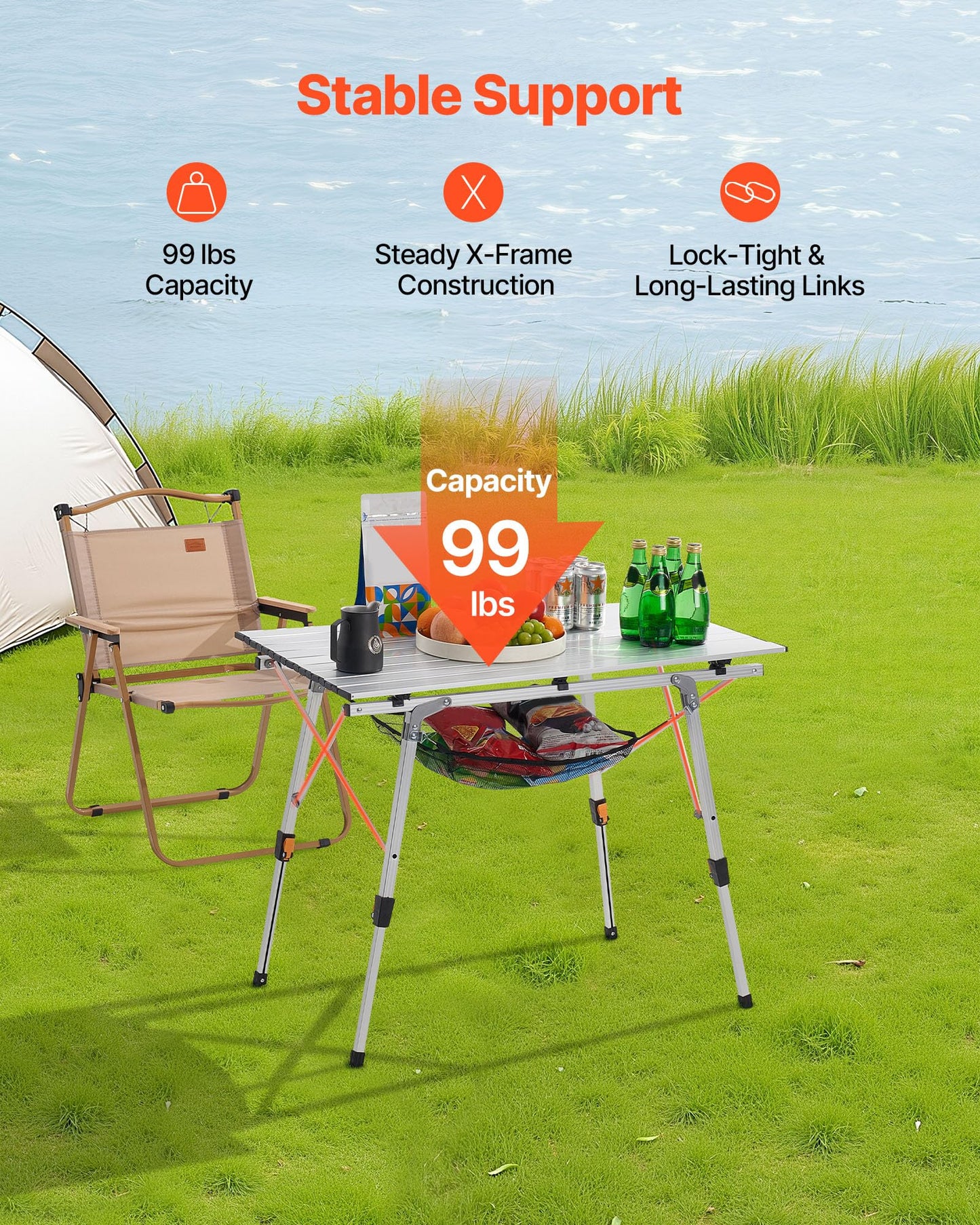 VEVOR Folding Camping Table, Portable Roll Up Side Tables, Lightweight Aluminum Beach Table for Outdoor BBQ Tailgating Picnic, Travel (47 inch-Black)