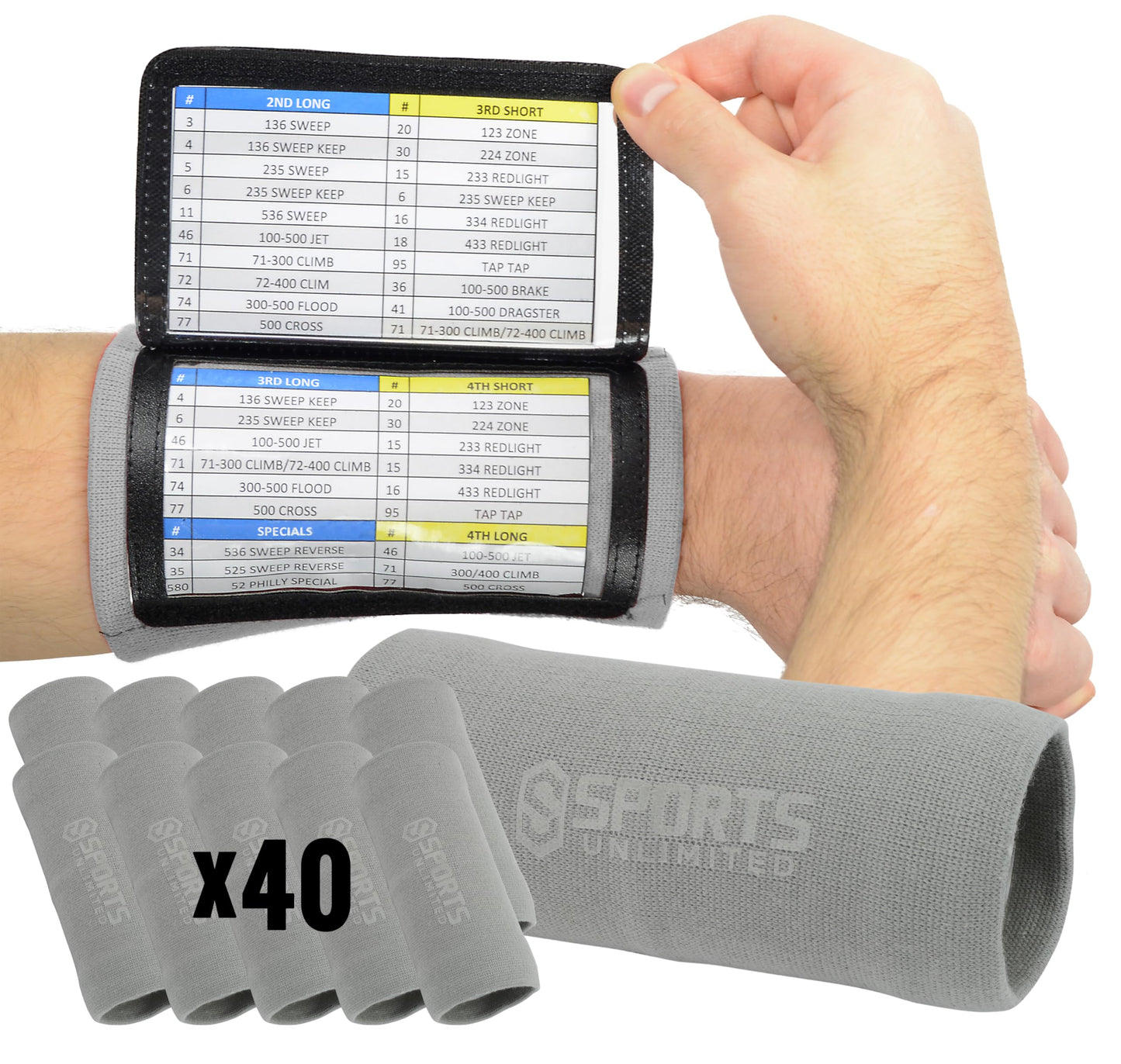 Sports Unlimited Adult Triple Wrist Coach, Football Wristbands for Plays, Baseball Wristbands, QB Arm Bands