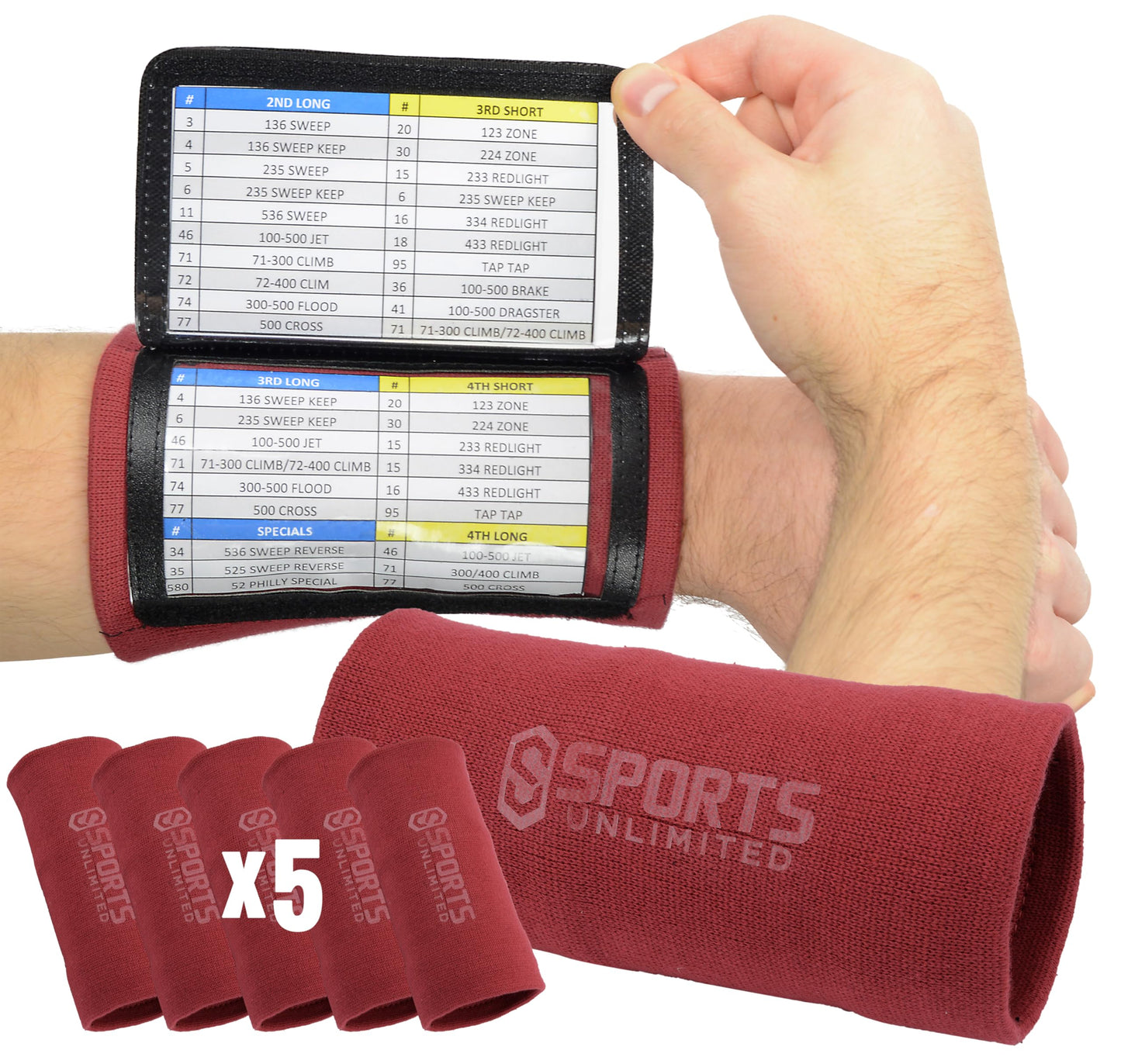 Sports Unlimited Adult Triple Wrist Coach, Football Wristbands for Plays, Baseball Wristbands, QB Arm Bands