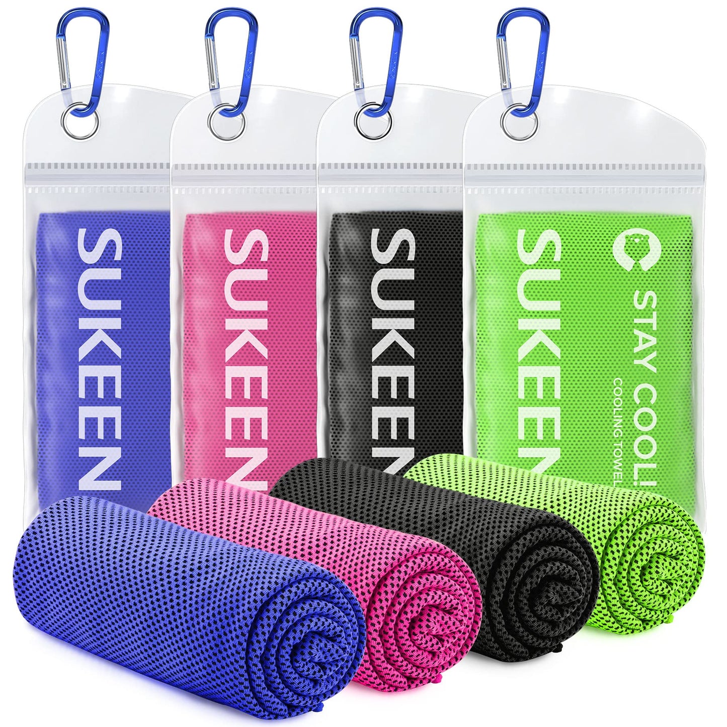 Sukeen 4 Pack Cooling Towels (40"x12"), Cooling Neck Wraps, Ice Towel, Soft Breathable Chilly Towel,Microfiber Towel for Yoga,Sport,Running,Gym,Workout,Camping,Fitness,Workout & More Activities