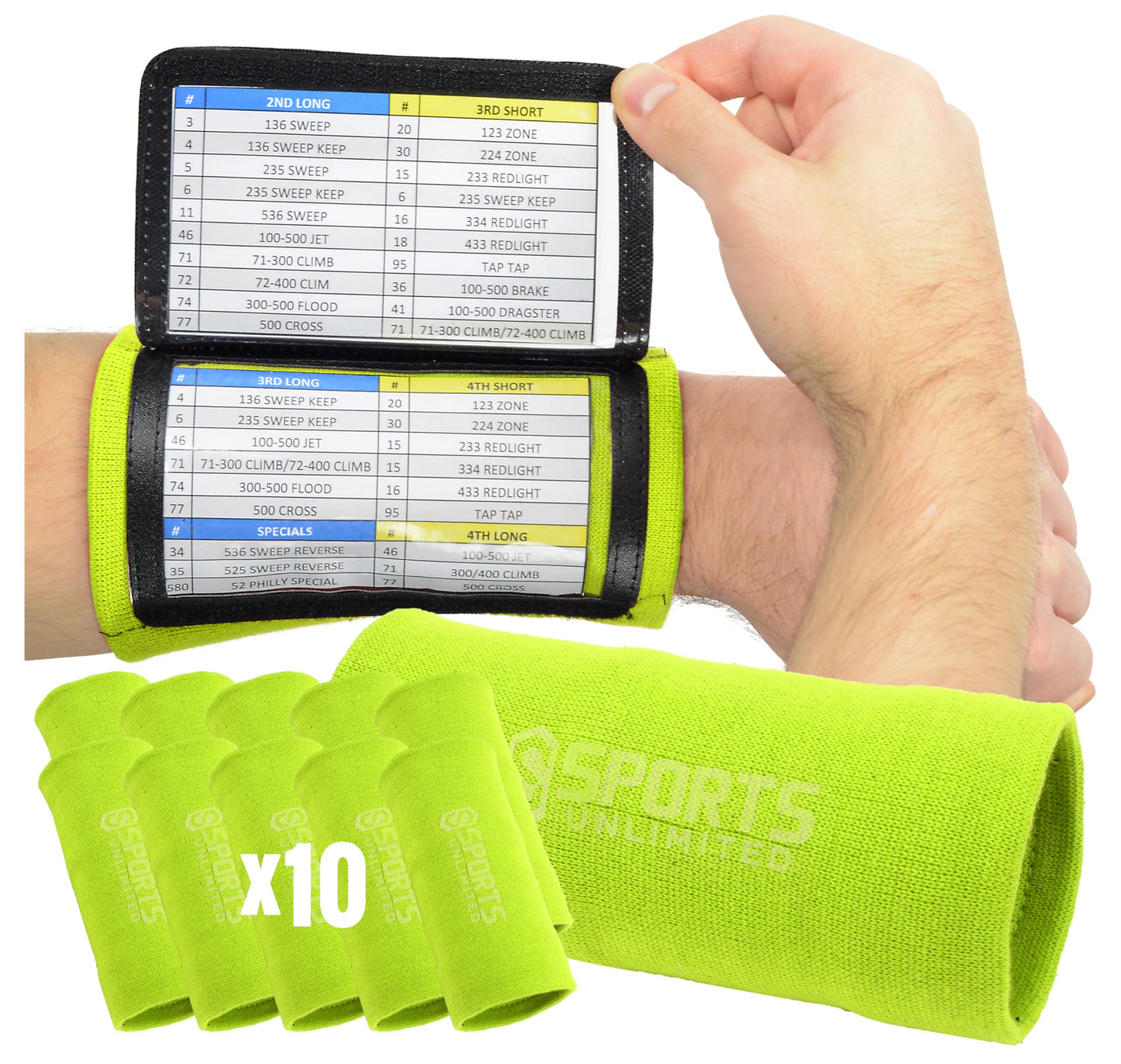 Sports Unlimited Adult Triple Wrist Coach, Football Wristbands for Plays, Baseball Wristbands, QB Arm Bands
