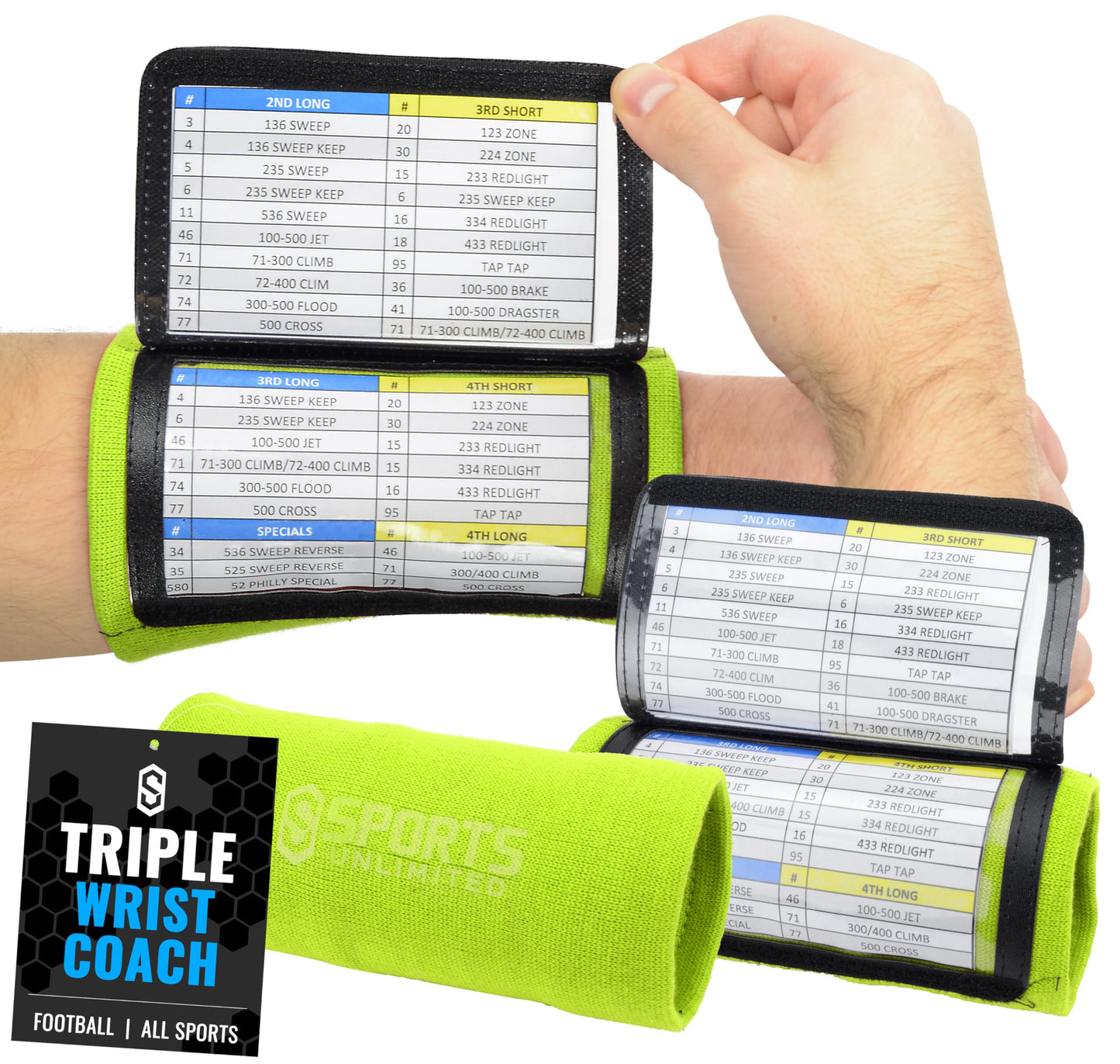 Sports Unlimited Adult Triple Wrist Coach, Football Wristbands for Plays, Baseball Wristbands, QB Arm Bands