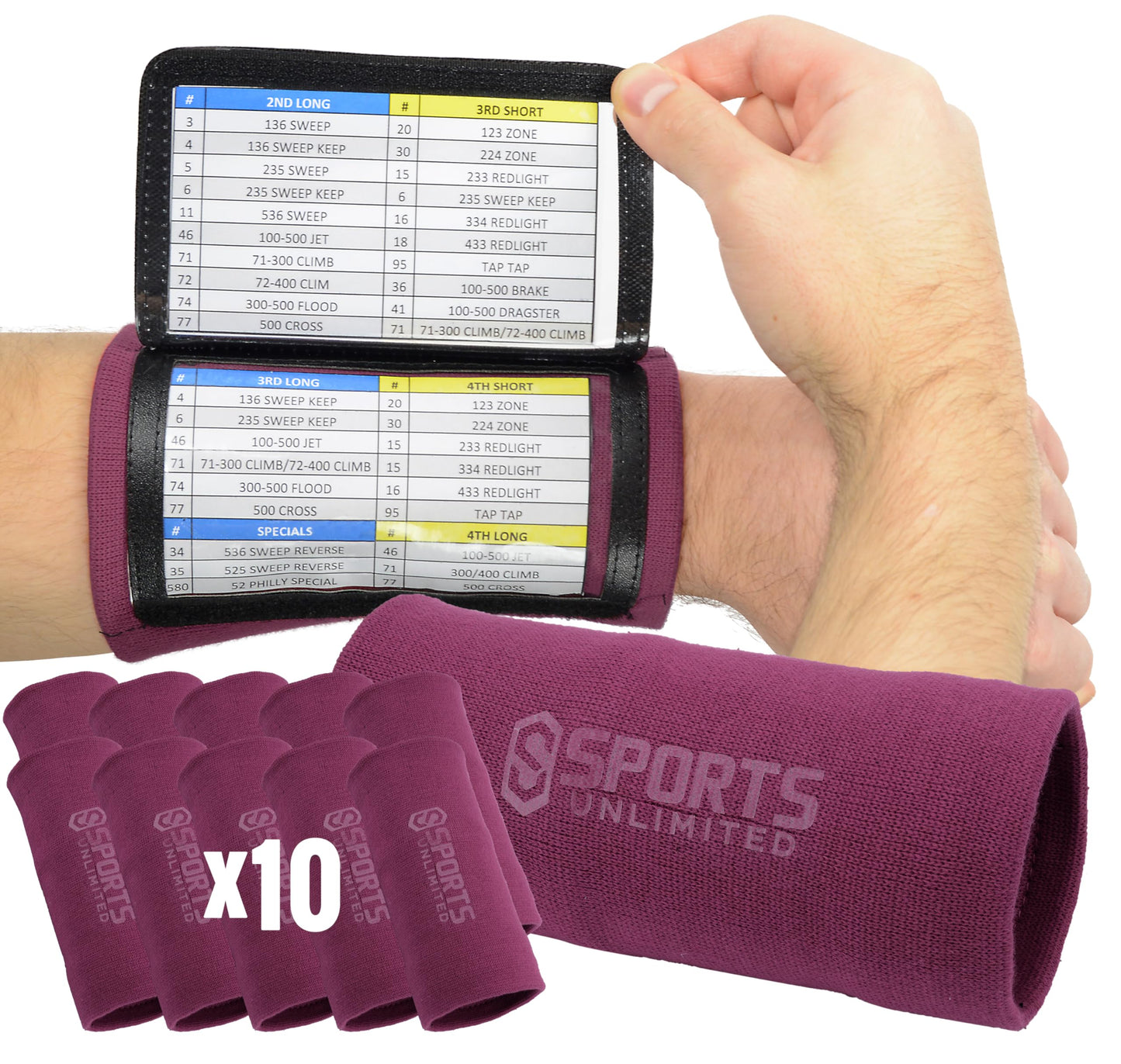Sports Unlimited Adult Triple Wrist Coach, Football Wristbands for Plays, Baseball Wristbands, QB Arm Bands
