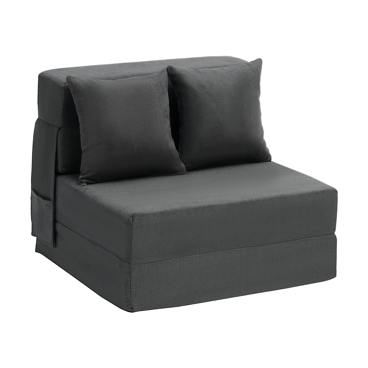 Folding Sofa Bed, 3-in-1 Foldable Couch Bed With 2 Pillows And Washable Cover, 25D High Density Memory Foam Convertible Sleeper Chair Bed, Futon Couch For Living Room, Bedroom, Dark Grey(Single)