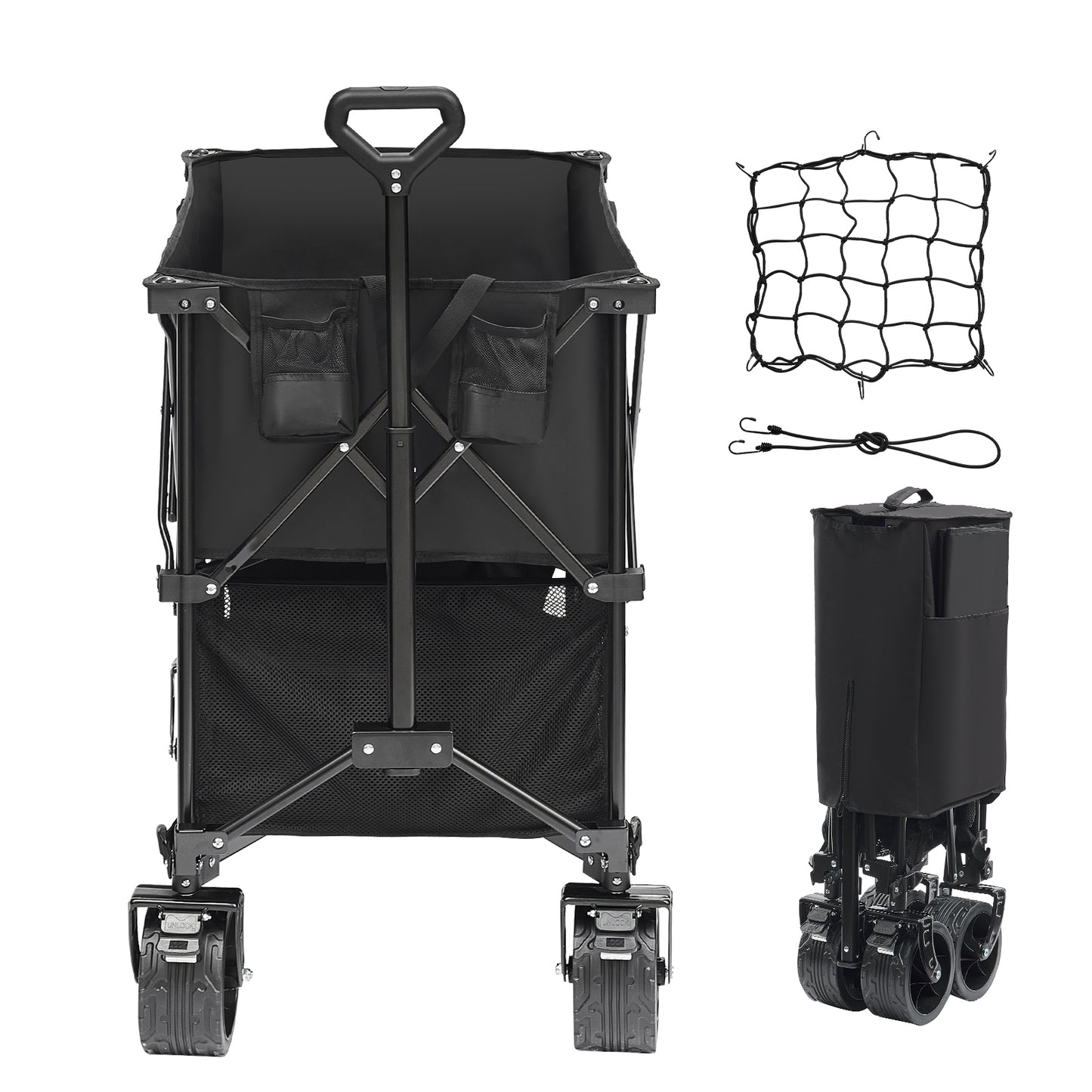 VEVOR Foldable Double Decker Wagon, 400L Collapsible Wagon Cart With All-Terrain Wheels, Heavy Duty Folding Wagon Cart 450 Lbs Weight Capacity For Camping, Shopping, Garden,