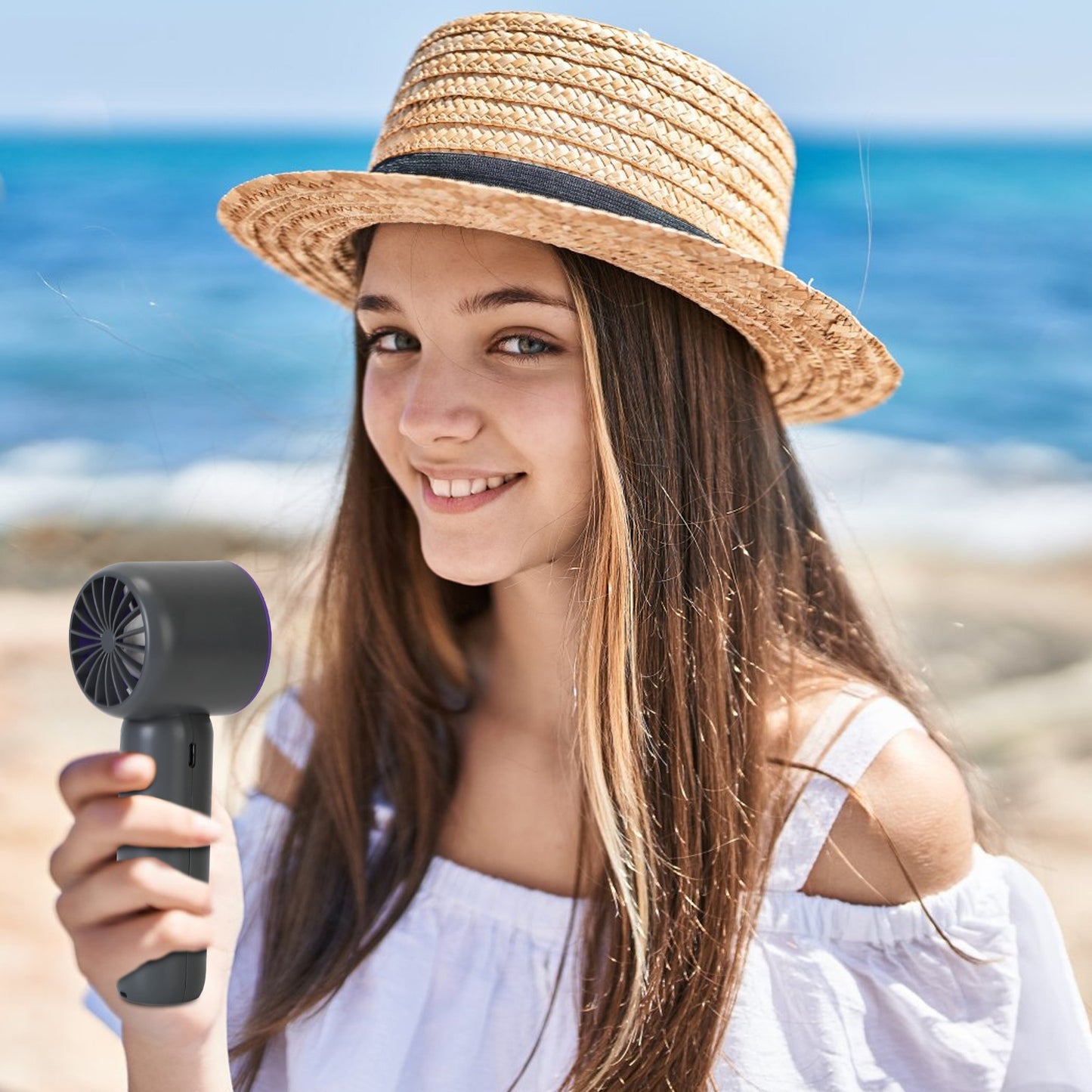 One Hundred Speed Handheld Fan With Ice Cooler High Speed Turbo Fan 3000mAh Rechargeable Hand Fan With LCD Display For Travel Camping Beach Outdoor
