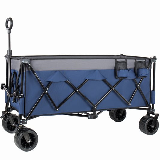 51- Inch Extended Heavy- Duty Foldable Utility Wagon  480lbs  Patented Ultra- Stable Frame  1-6 Space- Saving Fold  Portable And Collapsible For Beach  Sports  And Garden Use Dark Blue- Gray