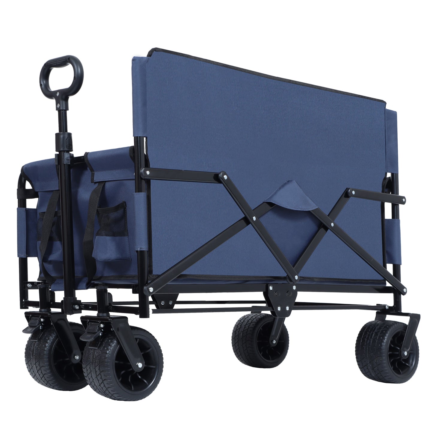 3-in-1 Convertible Folding Wagon Cart With Bench Seat & Rear-Mounted Folding Tabletop -500lbs Heavy-Duty Utility Wagon 180L Capacity All-Terrain Wheels For Camping Beach Sports Garden Dark Blue